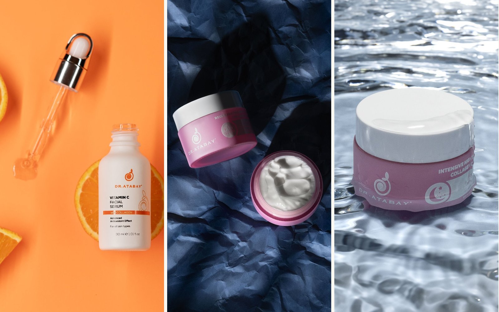 Vitamin C serum, anti-aging collagen cream and night cream