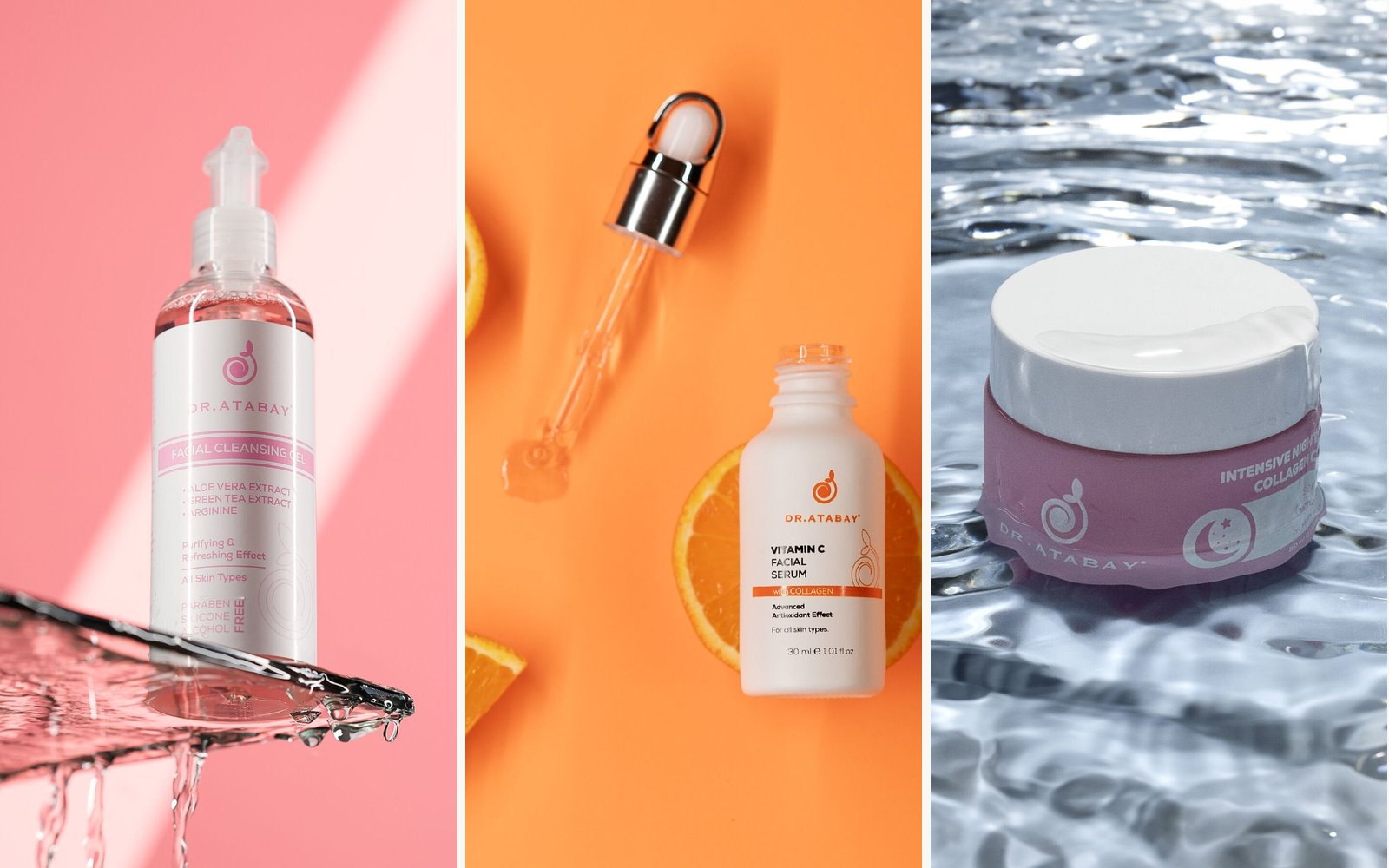 Dr. Atabay Facial Cleansing Gel, Vitamin C Serum and Collagen Night Care Cream