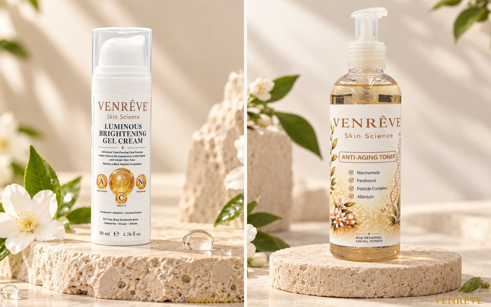 VENRÊVE Luminous Brightening Gel Cream and Age Renewal Toner